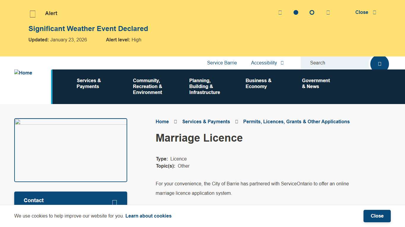 Marriage Licence City of Barrie