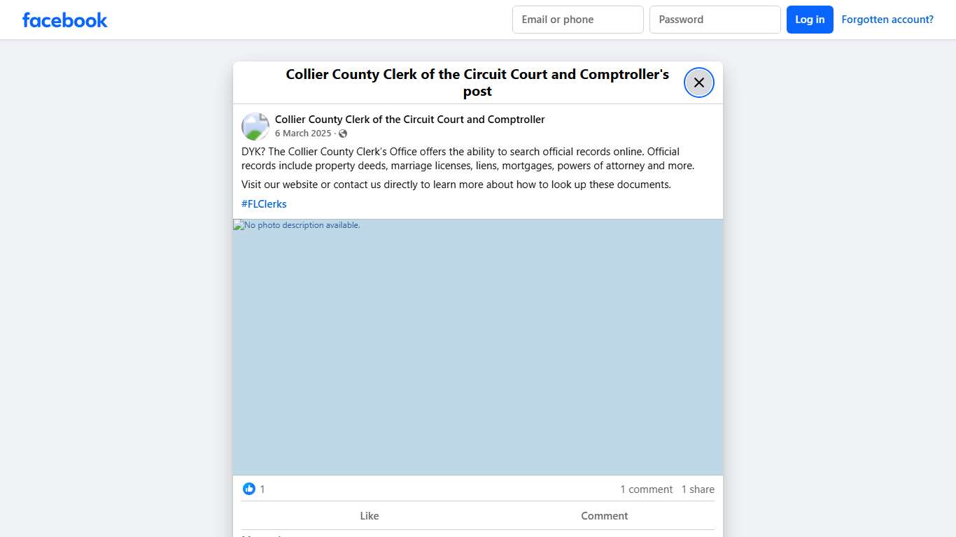 DYK? The Collier County Clerk’s Office offers the ability to search official records online. Official records include property deeds, marriage licenses, liens, mortgages, powers of attorney and more. Visit our website or contact us directly to learn more about how to look up these documents.... - Collier County Clerk of the Circuit Court and Comptroller Facebook